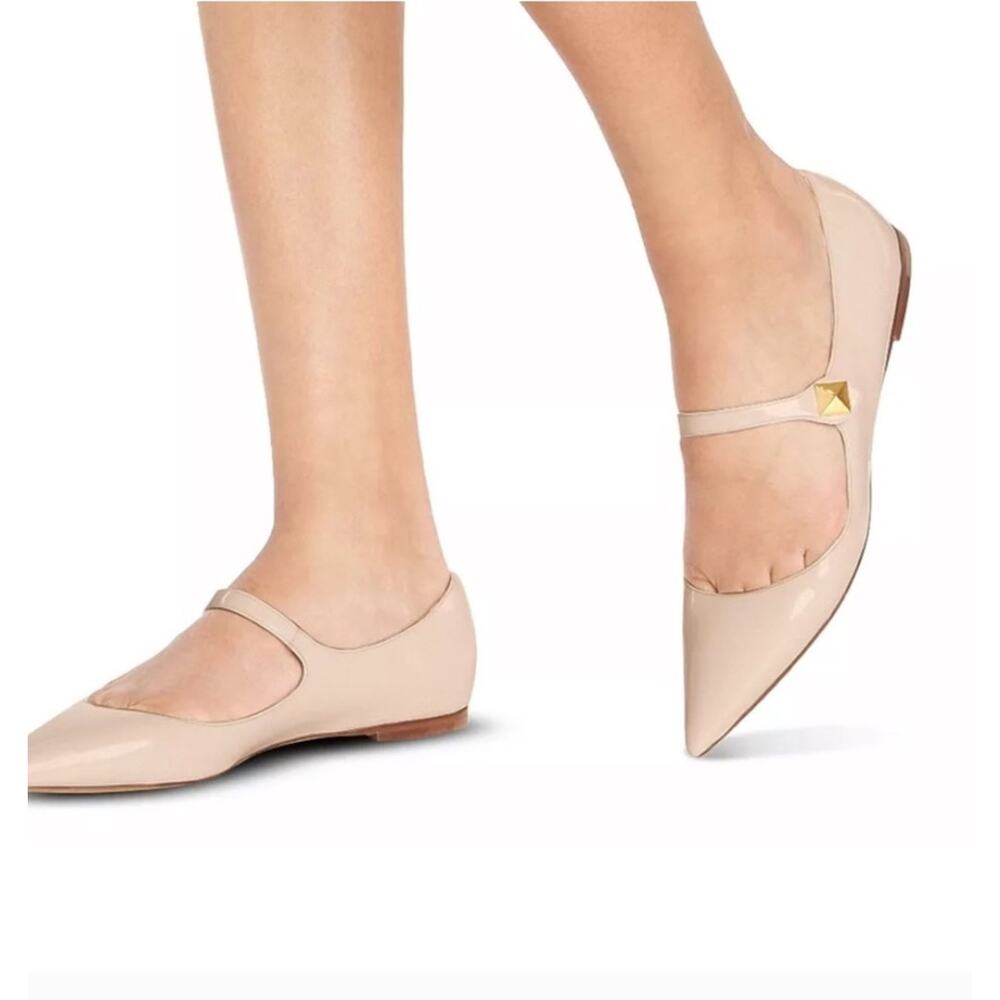 Valentino Garavani Ballerina Flats Patent Leather Party Coquette Beige/Pink Sz 7